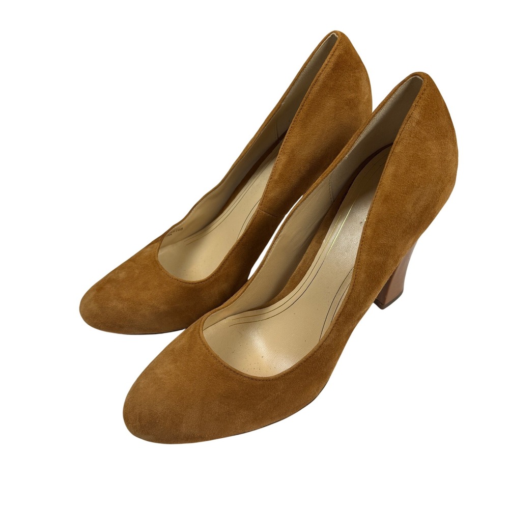 Cole Haan Womens Tan Suede Round Toe Block Heel Pumps Size 10B